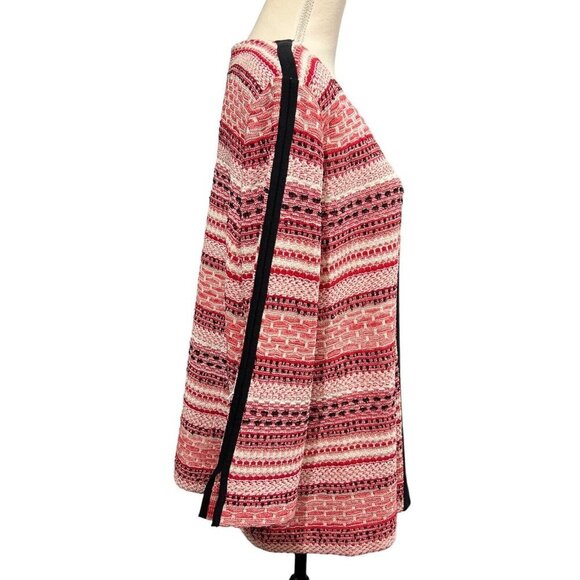 Misook 1X Sweater Blazer Zip Up Mixeid Pattern Striped Red White Artsy Office - Picture 4 of 9